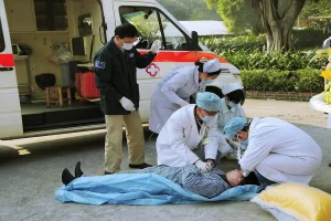 Emergency medical responders providing on-site treatment after a personal injury incident in California